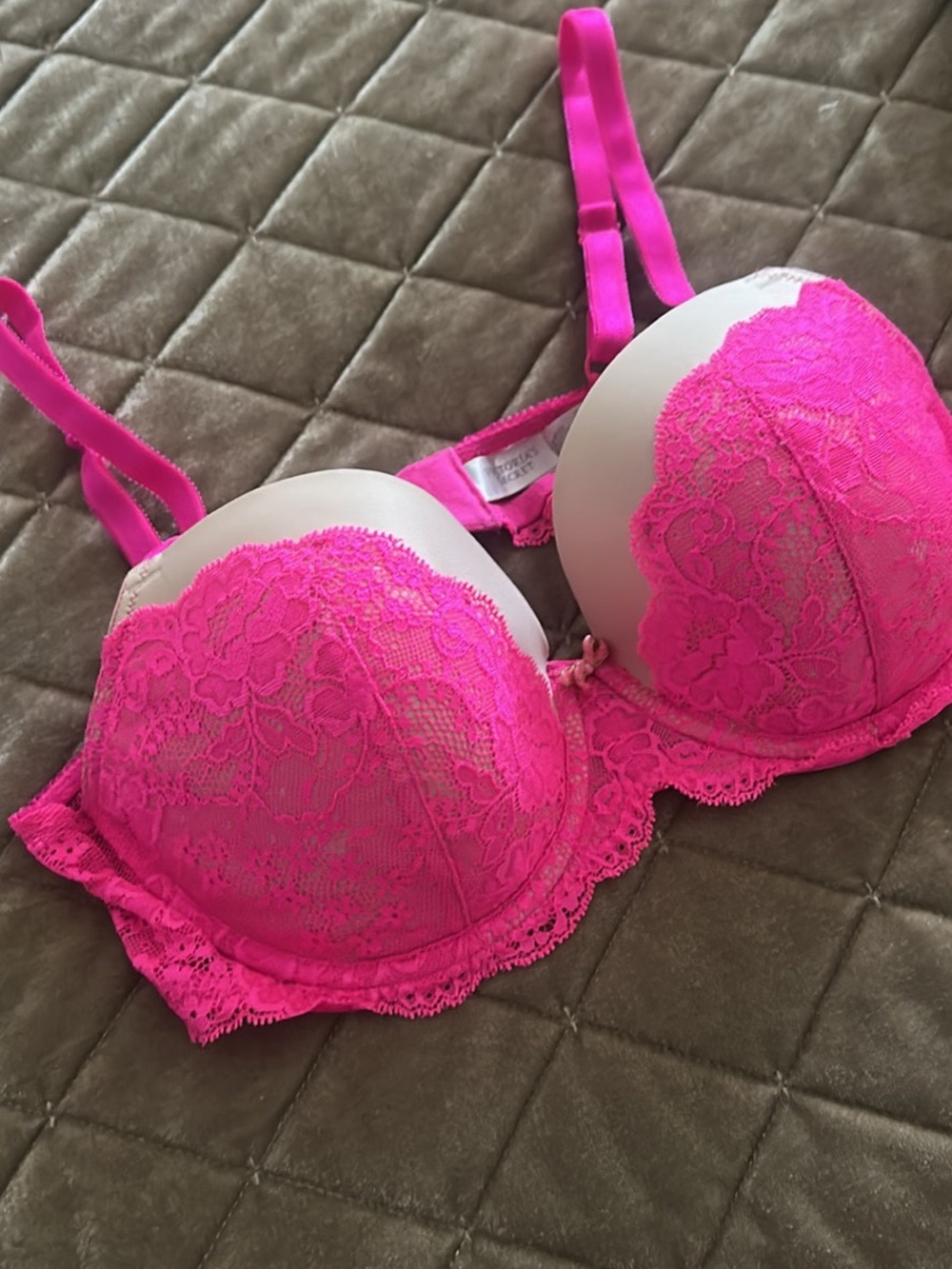Victoria's Secret Bright Pink Lace Push-Up Bra